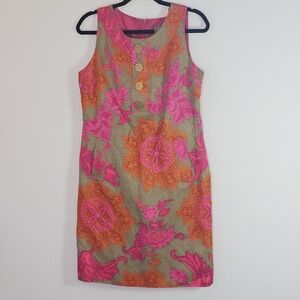 Taylor Womens Shift Dress Sz 8 Multi Colored Silk/Linen Blend Knee Length Resort